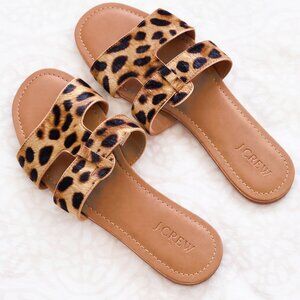 J. Crew Calf Hair Beachside Slide Sandals Leopard Print | Size 7